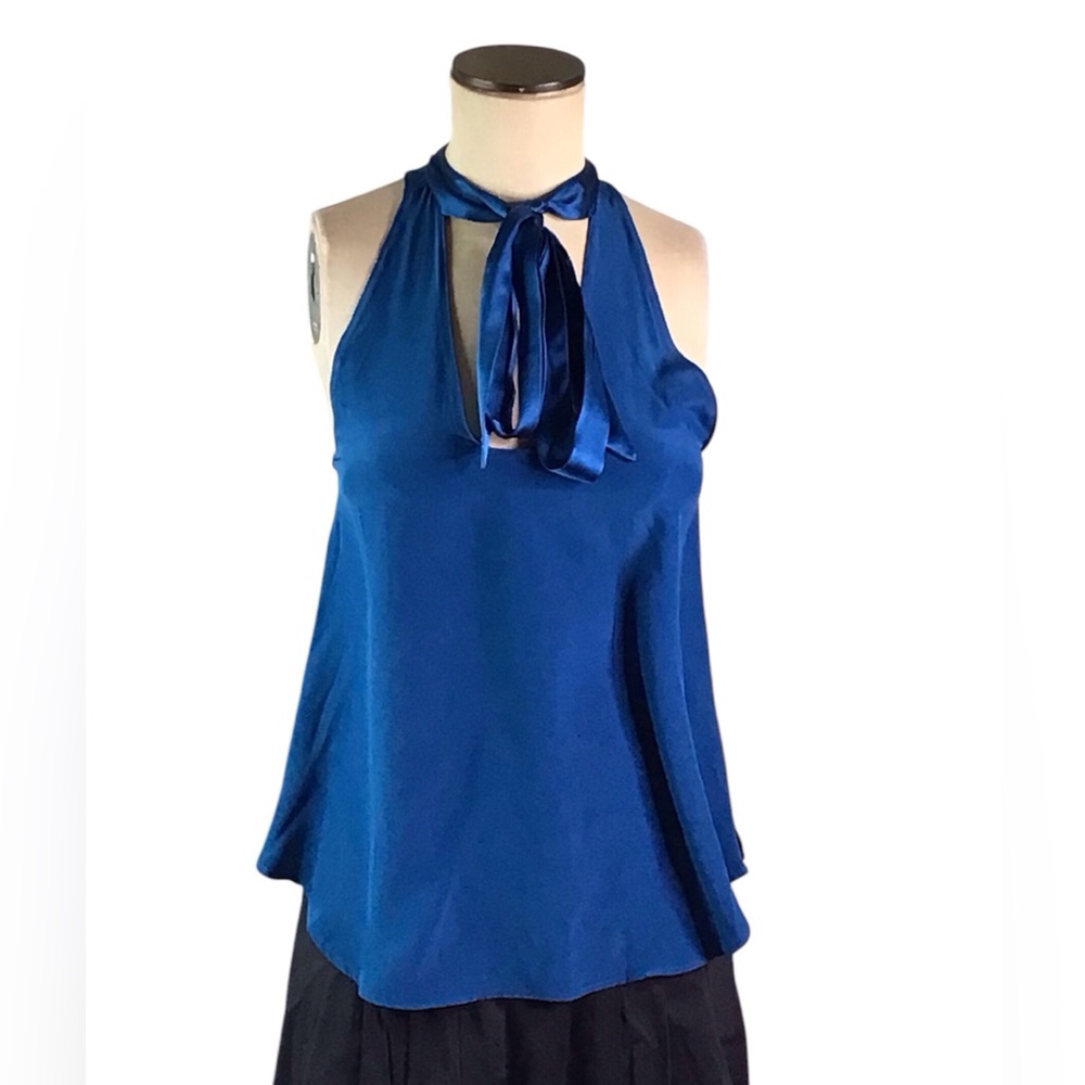 Amanda Uprichard Blue Front Tie  Silk Blouse, S, NWT